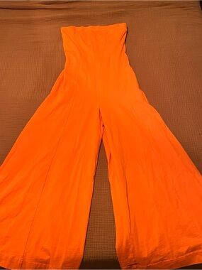 Strapless Wide-Leg Jumpsuit in Vibrant Orange